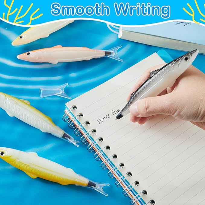 Outus 12 Pieces Fish Pens Fishing Birthday Party Favors Decoration Writing Ballpoint Pens for Office Valentine Day Chinese New Year Gifts (Realistic)