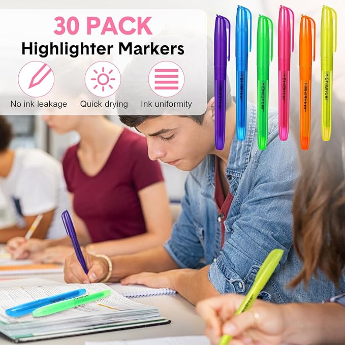 Thenshop 30 Pcs Highlighter Assorted Colors Bulk Colorful Highlighter Markers Bulk Pack Chisel Tip Fluorescent Pens for Office Supplies