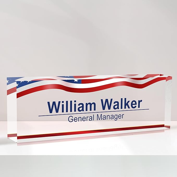 Personalized American Flag Name Plate for Office Desk - Gifts for Boss, Men, Employee Appreciation, Office Decor (US Flag 2)