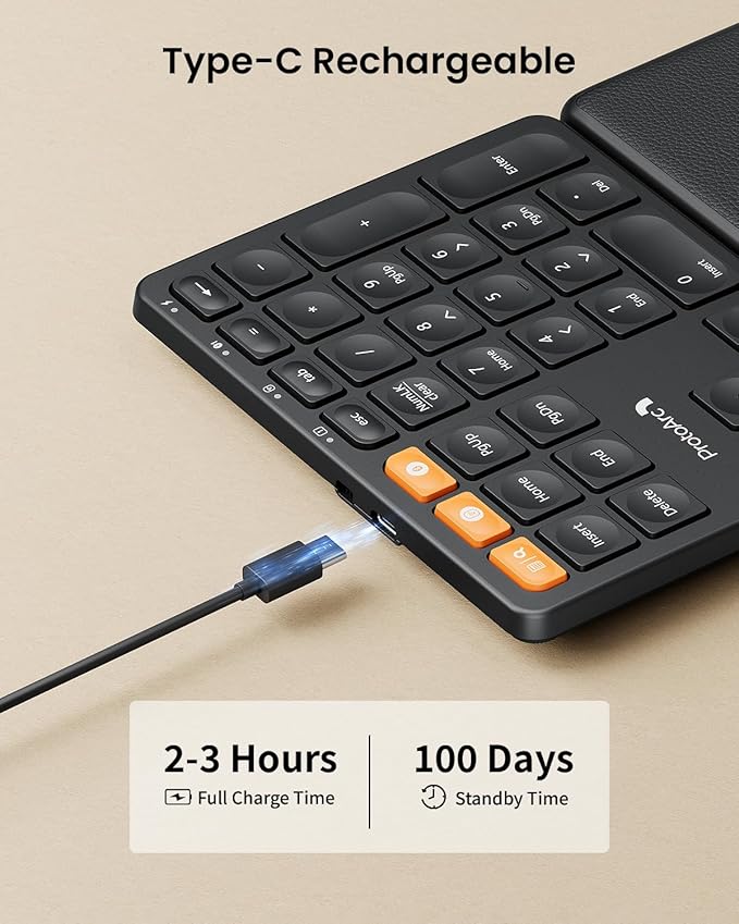 ProtoArc Wireless Number Pad, EK04 N Ergonomic Numeric Keypad with Wrist Rest, Bluetooth and USB, Rechargeable, for Windows PC/Laptop, Mac OS