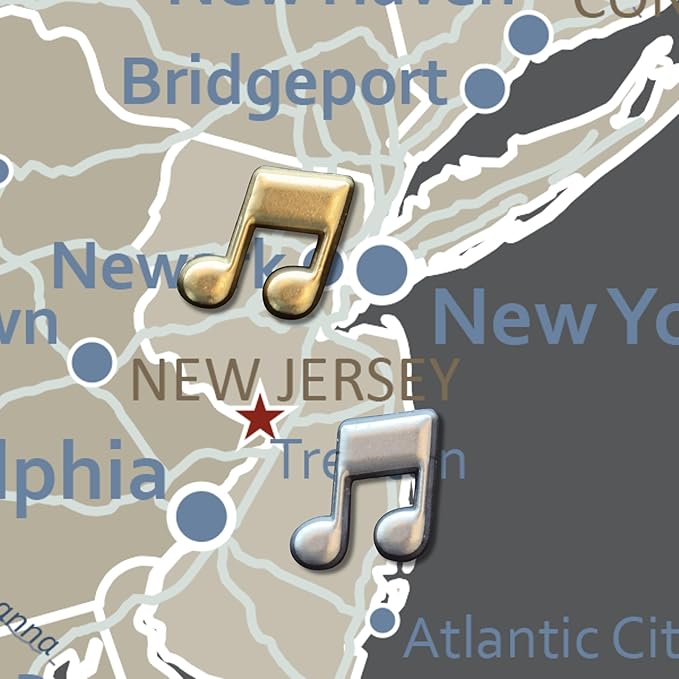 Music Note Push Pins - Gold Musical Note Map Pins for Cork Boards, Maps, or Lapel Use - Designed in USA - Set of 4