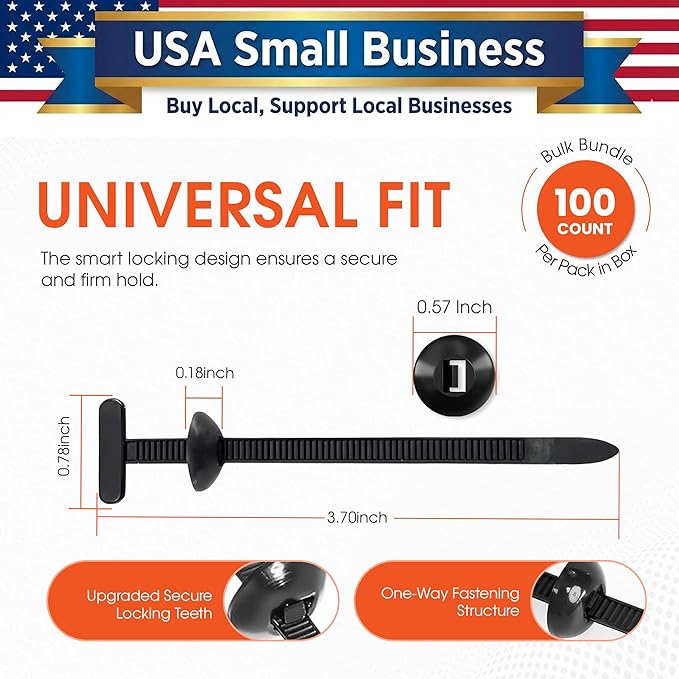 100 Pcs Nylon Universal Cable Tie Buckles — Heavy-Duty Zip Tie Buckle Clips with Pin & Button Design, Self-Locking, UV Resistant, Easy Install for Car Bumper, Fender & Auto Body Repair