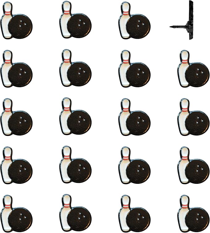 Bowling Ball Push Pins - Bowling Map Pins for Cork Boards, Maps, or Lapel Use - Designed in USA - Set of 20
