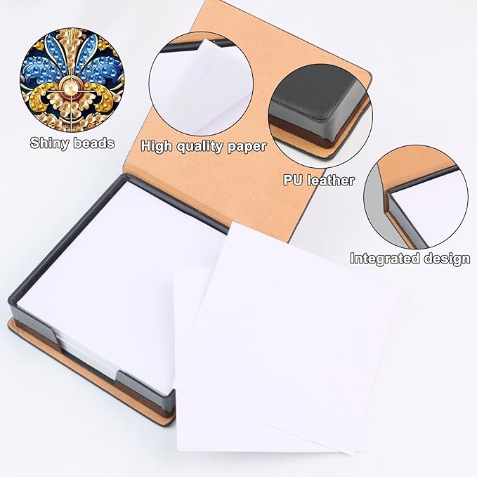 2 pcs Jewelry Diamond Painting Kit Note Box,Gold Memo Paper Storage Box Diamond Art,Sticky Note Holder Diamond Art,Diamond Painting Memo Pad For Office Desk. (Shining)