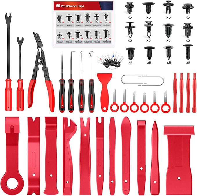 Nilight Trim Removal Tool 102 Pcs, Auto Push Pin Bumper Retainer Clip Set Fastener Terminal Remover Tool Round Handle Crowbar Kit Car Panel Radio Removal Auto Clip Pliers