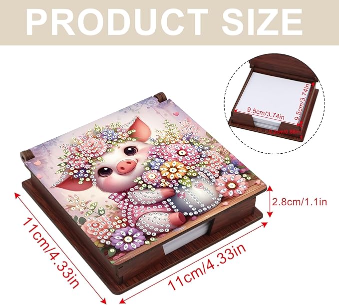 Pig Diamond Painting Kit Note Box,Memo Paper Storage Box Diamond Art,Sticky Note Holder Diamond Art,Diamond Painting Memo Pad For Office Desk. (Pig)
