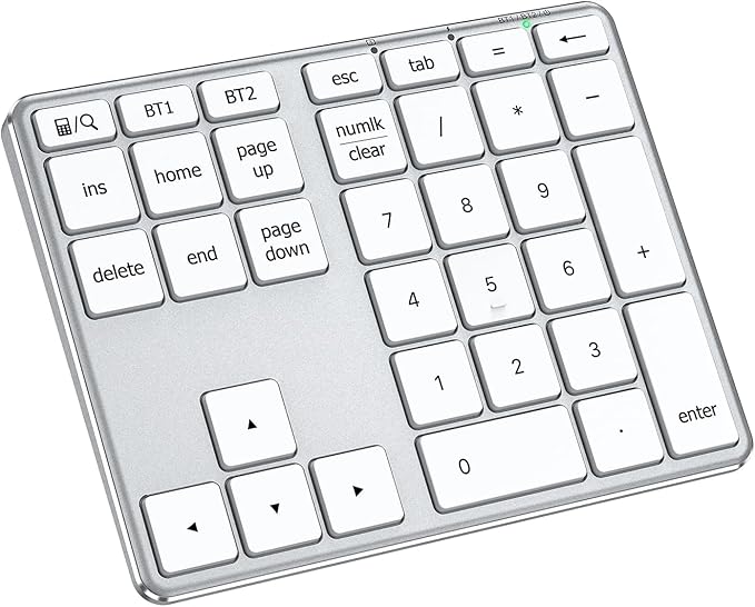 iClever KP10 Bluetooth Number Pad, Dual Device Connection, 34 Keys Ultra-Slim for Mac/Windows/iPad, USB-C Rechargeable, Quiet Keys, Excel Accounting Numpad with Long Battery Life
