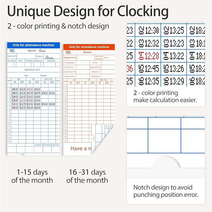 Time Clocks for Employees Small Business, Auto-Align Time Clock, 6 Punches per Day Time Machine | Clock in Machine for Employees with 100 Time Cards, 2 Ink Ribbons(1 Inside) and 1 Rack