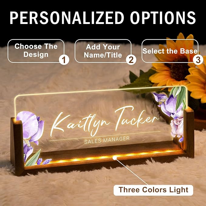 Desk Name Plate Personalized, Custom Office Light Up Name Plate for Desks, Desk Decorations for Women Men Office, Employee Appreciation Gifts for Coworkers