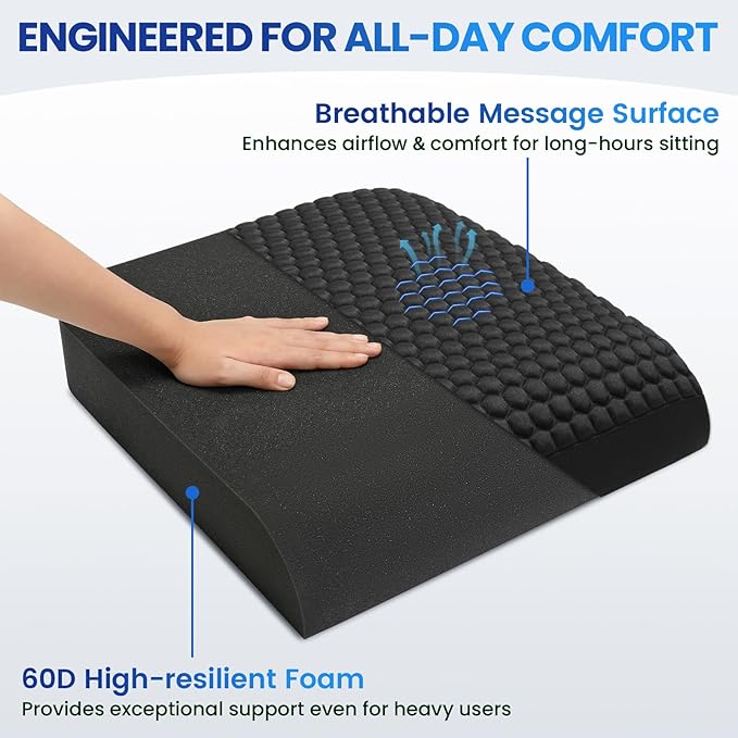 Extra Large Office Chair Cushion, Seat Cushion with High-Resilience Foam & Honeycomb Surface for Back & Tailbone Pain Relief, Butt Pillow for Long Sitting, Car Seat, Wheelchair, Floor(19"x17")