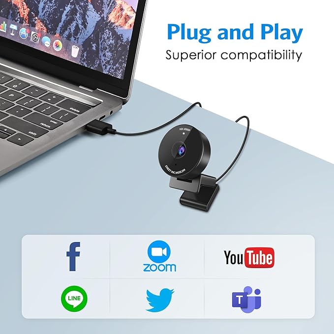 EMEET C950 1080P Webcam - USB Webcam with Microphone & Physical Privacy Cover, Noise-Canceling Mic, Auto Light Correction, Fixed Focus, Ultra Web Cam w/ 70°View for Meeting/Online Classes/Zoom/YouTube