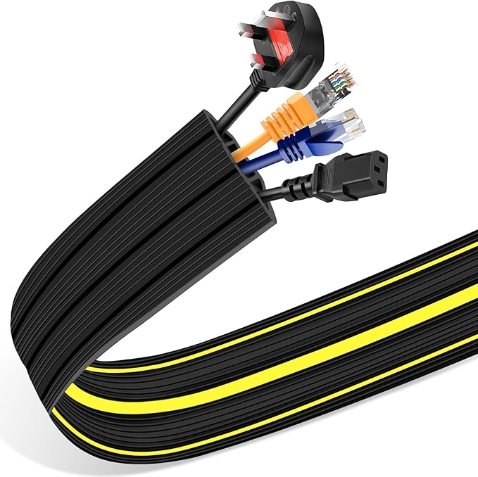Cord Cover Floor, 3ft Heavy Duty Cable Protector, Cord Cover for Wires on Floor, Extension Indoor Outdoor Cable Cover Rubber 3 Channel Cable Management Cord Hider Floor, Black