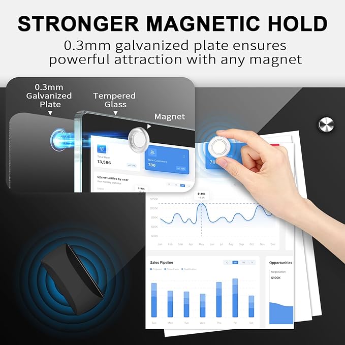 AFMAT Magnetic Glass Whiteboard, 96" x 48" Glass Dry Erase Board, 4mm Tempered Glass w/Strong Magnetic Surface, Large White Board for Wall, Frameless Wall Mounted Black Board for Office Home School