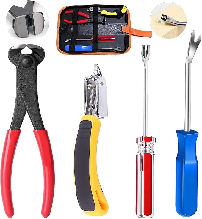 Tayfeim 4Pcs Upholstery Staple Remover Nail Puller Nail Remover Tool Set with End Cutting Pliers Tack Puller Staple Puller Tool for Carpet Furniture Wooden Photo Frame Floor,Zipper Package