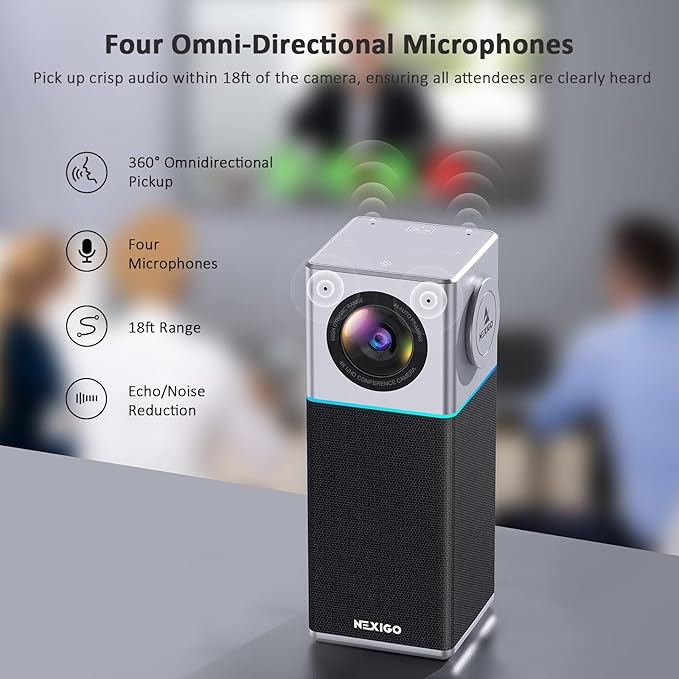 NexiGo N3000 4K Portable Video Conference Camera, Zoom Certified, AI Webcam with Speaker and Microphone, Auto-Framing, 4-Mic Array, 48kHz, Video Audio System for Zoom/Teams/Webex (Renewed)