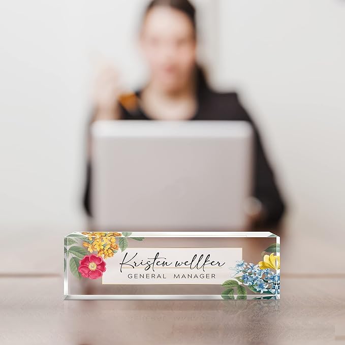 Desk Name Plate Personalized, Premium Clear Acrylic Desk Name Plate, Personalized Name Plate for Desk, Office Decor for Women or Men Coworkers, Boss, Employee, Teacher, Social Worker (Style-Red)