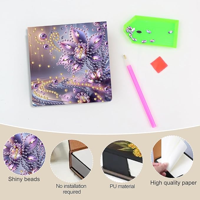 Flower Diamond Painting Note Box Memo Pad Holder, Diamond Art Sticky Notes Organizer for Desk, Aesthetic Stationery Storage Case for Office,School Supplies (Flower)