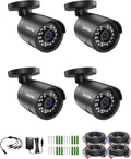 ZOSI 4 x 2MP 1080p Home Security Camera Outdoor Indoor, 1920TVL HD CCTV Bullet Camera, 100ft Night Vision, 90° Wide Angle, IP66 Weatherproof Surveillance Camera with 24 LEDs (Black Color)