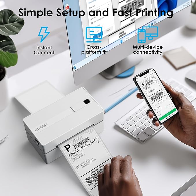 Bluetooth Thermal Shipping Label Printer, 4x6 Portable Thermal Address Label Printer for Small Business, Compatible with iPhone,Android,Windows,Mac–Works with Ebay Shopify USPS&More, White
