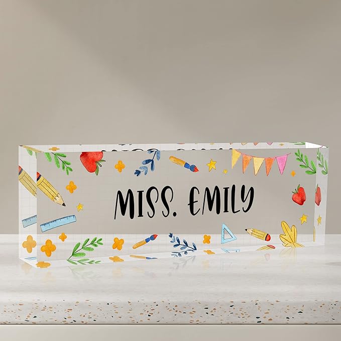Teacher Office Desk Name Plate Personalized, Custom Name Plates for Desks, Teachers Office Desk Decor, Clear Acrylic Glass Block, Personalized Office Gifts for Teachers Laywers, Appreciation Gifts