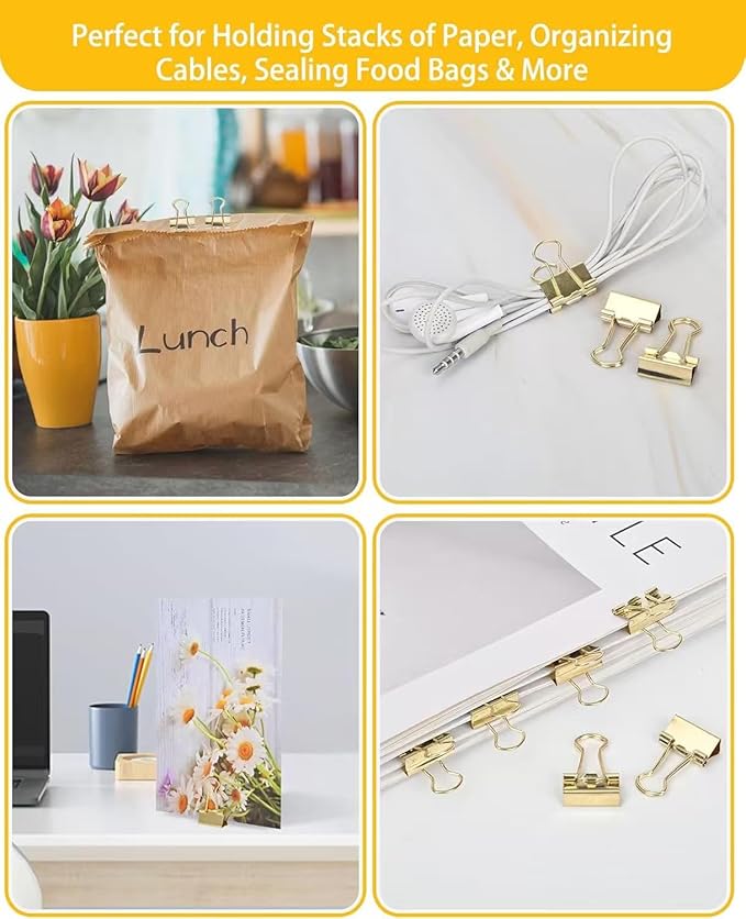 Konilaomu Small Clips Binder Clips 0.75 inch, Small Paper Clips for Office (48 Pcs) (Gold)