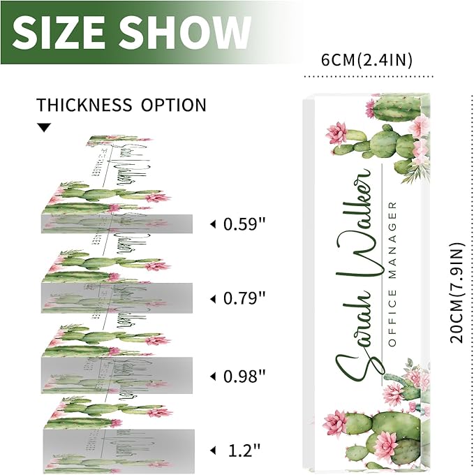 Custom Name Plate for Desk - Desk Name Plate Personalized - Office Desk Accessories - Employee Teacher Appreciation Gifts for Coworkers - Acrylic Cactus Office Desk Decor - Office Gifts for Women Men