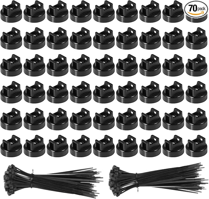 Magnetic Cable Zip Tie Mounts, 70 Pcs Magnet Bases with 300 Pcs Cable Ties, Multipurpose Wire Management Organizer for Desk PC Home Office, Adhesive-Free Cable Clips Holder