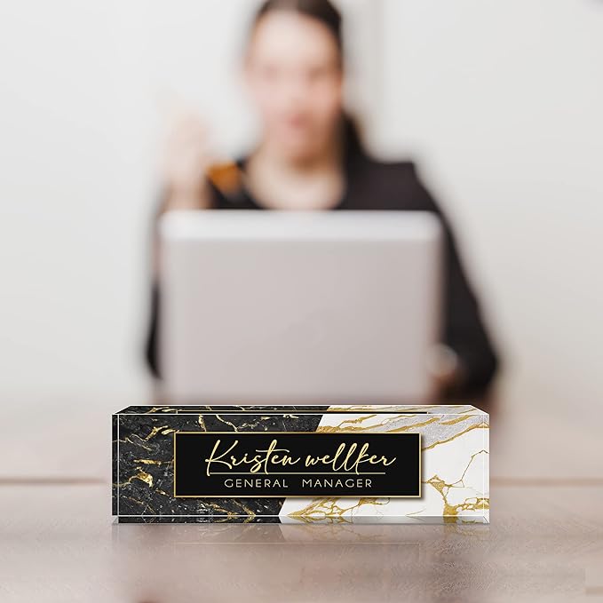 Personalized Office Name Plate for Desk, Custom Employee Appreciation Gifts, Acrylic Desk Name Plate Funny, Desk Decorations Gift, Acrylic Desk Ornaments (Style-Black)