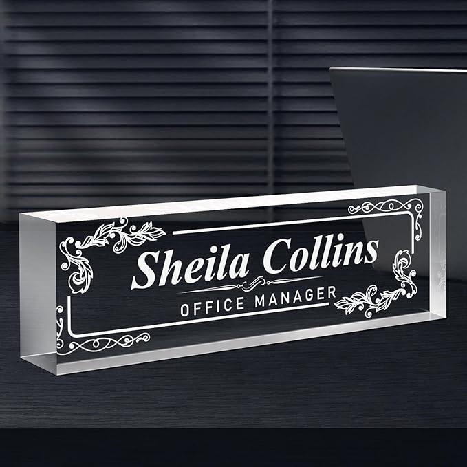 Custom Engraved Name Plate for Desk, Acrylic Desk Name Plate Personalized, Office Decor for Women Men, Acrylic Desk Accessories, Office Gifts for Boss Teacher, Staff Employee Appreciation Gifts