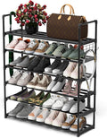 6 Tiers Metal Shoe Rack,Adjustable Shoe Shelf Storage Organizer with Hooks,Stackable Boot & Shoe Storage,for Entryway,Hallway,Closet,Black