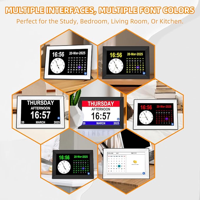 Jazeyeah10.1 Touch Screen Extra Large Digital Clock with Date and Day for Elderly,Medicine Reminders,Dementia Alzheimers Clocks for Seniors, 64 Alarm 40 Reminders, Auto DST, (Black)