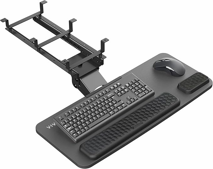 VIVO Premium Adjustable 27 x 11 inch Computer Keyboard and Mouse Platform Tray, Ergonomic Under Table Desk Mount Drawer with Padding, Black, MOUNT-KB27P-B