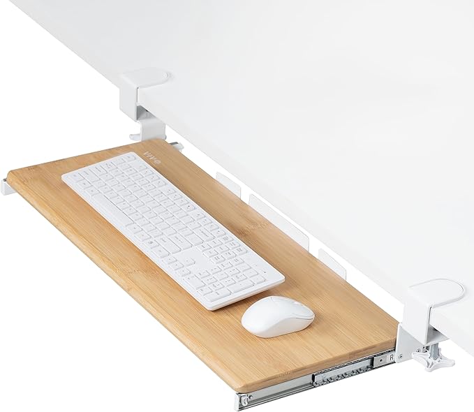 VIVO Large Clamp-on Computer Keyboard and Mouse Under Desk Slider Tray, 27 x 11 inch Pull Out Platform Drawer, Bamboo, MOUNT-KB05O