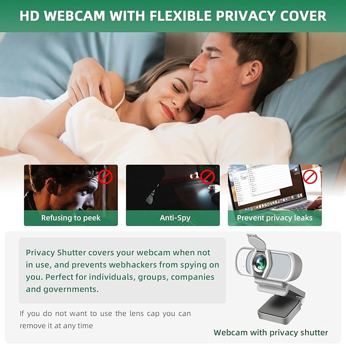 XPCAM Full HD 1080P Webcam with Privacy Shutter and Tripod, Pro Streaming Web Camera with Microphone, Widescreen USB Computer Camera for Laptop Desktop