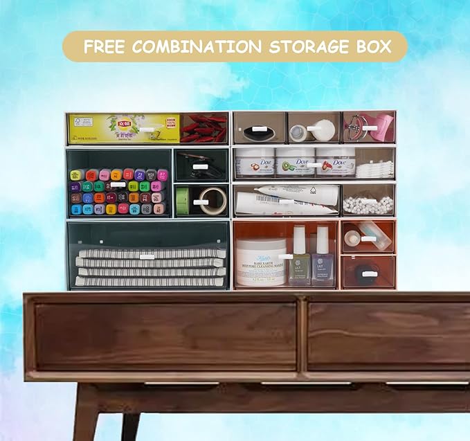 Desk Organizer and Storage with 1 Deep Drawer, Plastic Stackable Desktop Accessories & Workspace Organizer for Office Stationary Bathroom Craft Makeup, White