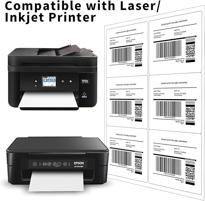 3-1/3" x 4" Shipping Labels,Printable White 6 UP Label for Laser/Inkjet Printers,Self Adhesive 3 1/3 x 4 Matte Mailing Label Stickers(1000 Sheets, 6000 Labels)