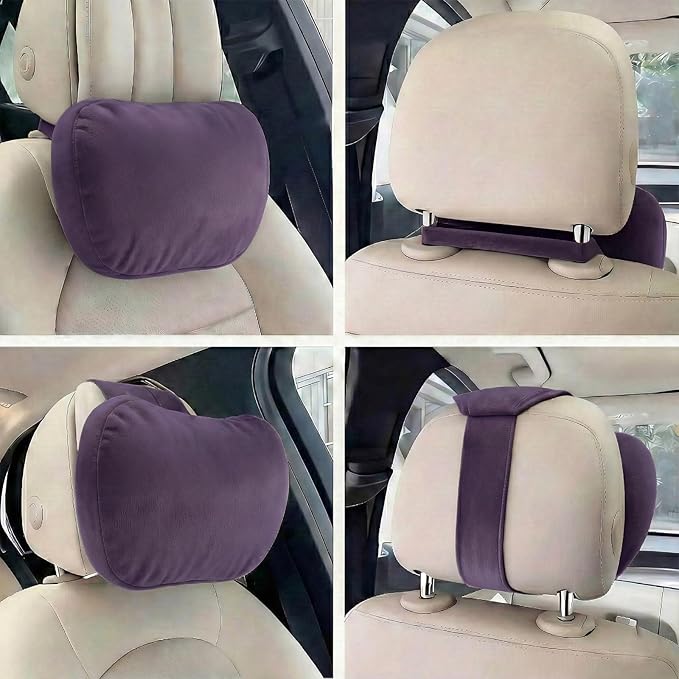 2PCS Car Pillow for Car Neck Pillow for Driving Seat Lumbar Support Soft Cushion with Extra Filling Accessories Back Support for Travel Nap and Trips Sleeping (Violet, Head and Lumbar)