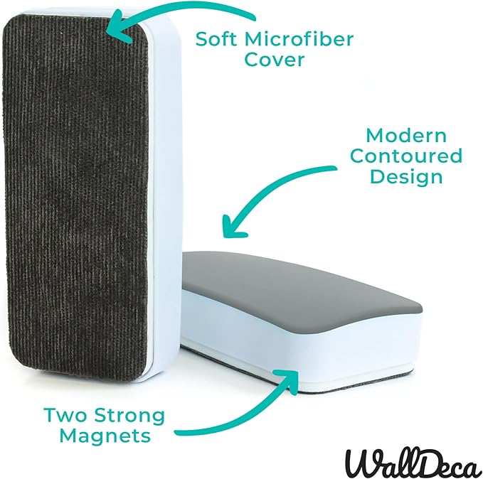WallDeca Dry Eraser, Felt Bottom Surface Whiteboard Cleaner, Dry Wipe Board Eraser, Magnetic Tool for Dry Erase Board, Works on All Whiteboard Surfaces, Glass Board and Presentation Surfaces (Grey)