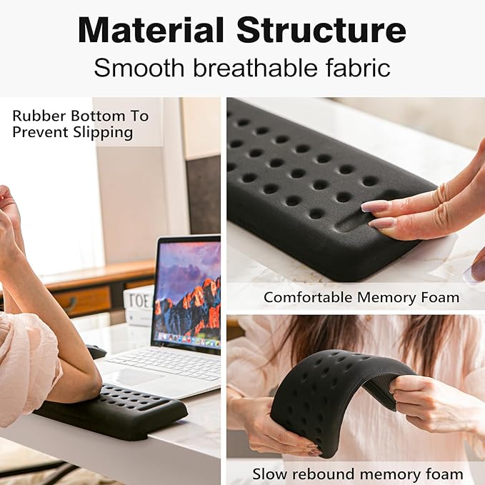 L-Shaped Keyboard Wrist Rest, Ergonomic Elbow Pad for Desk,Memory Foam Elbow Support Padding with Non-Slip,Easy Typing, Pain Relief, for Computer, Laptop, Gaming(Classic Black)