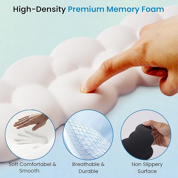 Cloud Keyboard Wrist Rest – Ergonomic Memory Foam Wrist Pad for Computer Keyboard, Comfortable Cloud Mouse Pad, Keyboard Wrist Rest and Cloud Coaster with Non-Slip Base