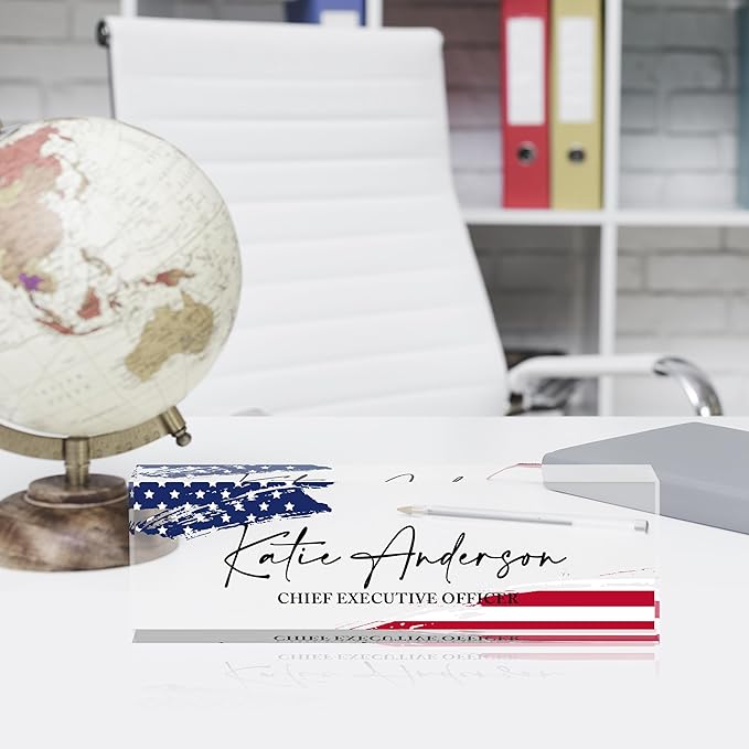 Name Plate for Desk-Personalized Name Plates for Desk-Name Plate Personalized for Office-Gifts for Teacher Boss Employee Appreciation Office Desk Decor (US Flag 5)