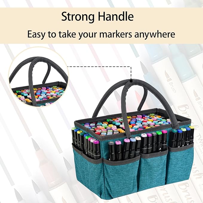 Marker Organizer Bag with Multiple Pockets, Marker Case for Art Storage Paint Markers, Paint Brushes, Coloring Books, Other Art Supplies, Green