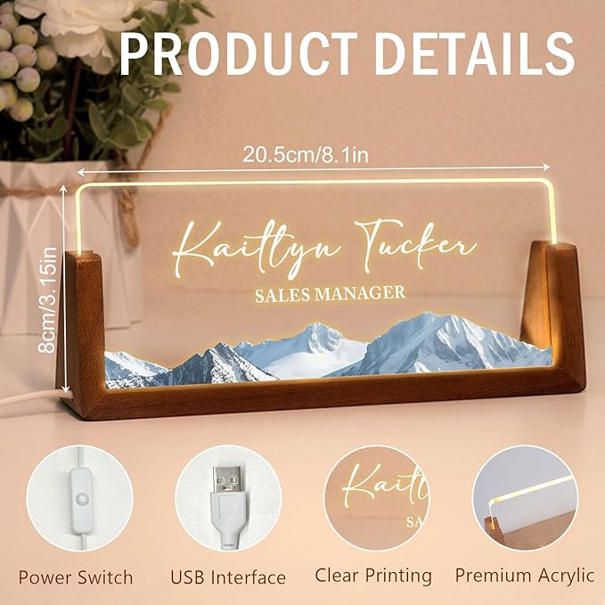 Desk Name Plate Personalized, Custom Office Light Up Name Plate for Desks, Desk Decorations for Women Men Office, Employee Appreciation Gifts for Coworkers