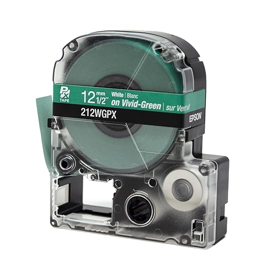 Epson LABELWORKS 212WGPX Genuine PET (Polyester) Tape Cartridge - White on Green Label Maker Tape - 1/2" (12MM) Wide, 30'