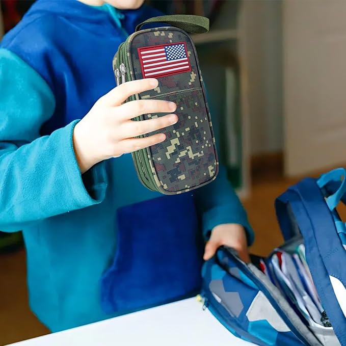 Tactica Pencil Case for Boys,Large Boys Pencil Pouch with Zipper Compartments, Big Capacity Pen Box Pen Bag Organizer for School College Office Kids Teen Boy Men Adult