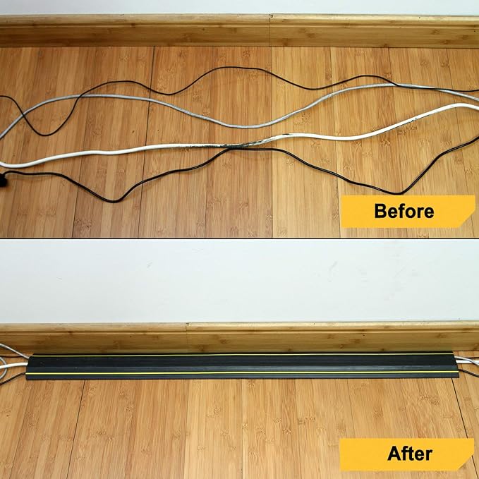 AGPTEK Heavy Duty Floor Cable Cover Cable Protector, 6.5 Ft Floor Cord Protector 3 Channels Floor Cord Cover (Mid Channel 0.93") Contains Cords, Cables and Wires, Good for Office, Home, or Outdoor