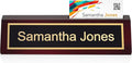 Providence Engraving Personalized Wood Desk Name Plate for Office, Custom Laser Engraving with Business Card Holder, Piano Finish Desk Wedge in Rosewood, 2x8