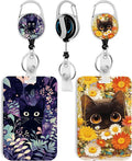 2 Pack Cat Hiding in The Flowers ID Badge Holder with Heavy Duty Retractable Reel Keychain for WomenStudents,Teachers, Nurses, Office Use