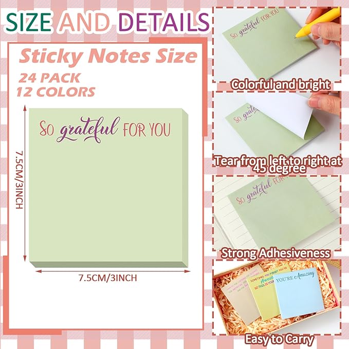 Yinder 24 Pcs Employee Appreciation Sticky Notes New Year Gift Bulk Motivation Sticky Note Pads Inspirational Gift for Teacher Nurse Staff Coworker Office Supply 3 x 3'' (Appreciation,Macaron)