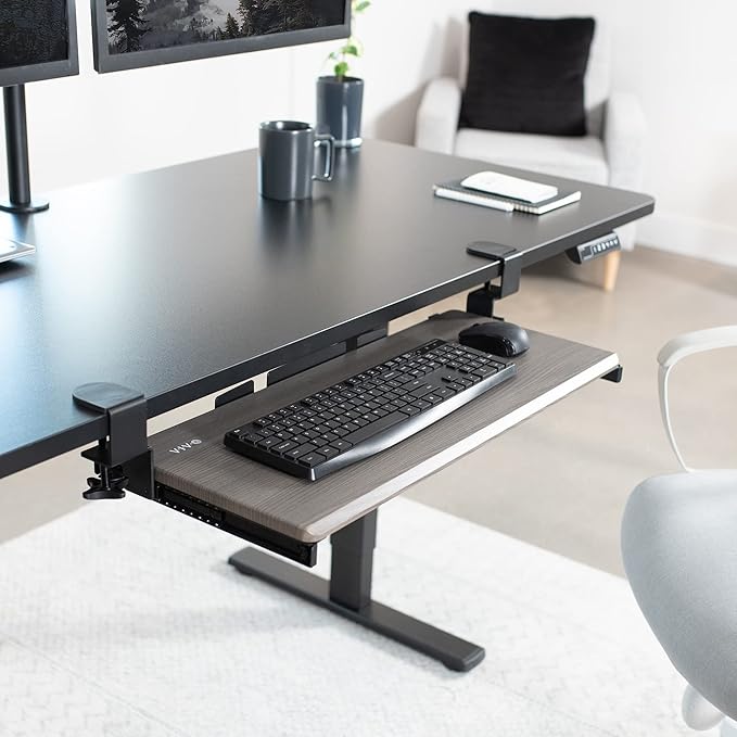 VIVO Large Clamp-on Computer Keyboard and Mouse Under Desk Slider Tray, 27 x 11 inch Pull Out Platform Drawer, Gray, MOUNT-KB05GY